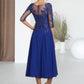 Susie A-Line Scoop Neck Tea-Length Chiffon Lace Mother of the Bride Dress With Sequins DL126P0014565