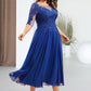 Susie A-Line Scoop Neck Tea-Length Chiffon Lace Mother of the Bride Dress With Sequins DL126P0014565