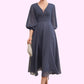 Emilia A-Line V-neck Tea-Length Chiffon Mother of the Bride Dress With Ruffle DL126P0014566