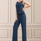 Stella Jumpsuit/Pantsuit Scoop Neck Floor-Length Chiffon Lace Mother of the Bride Dress With Sequins DL126P0014567