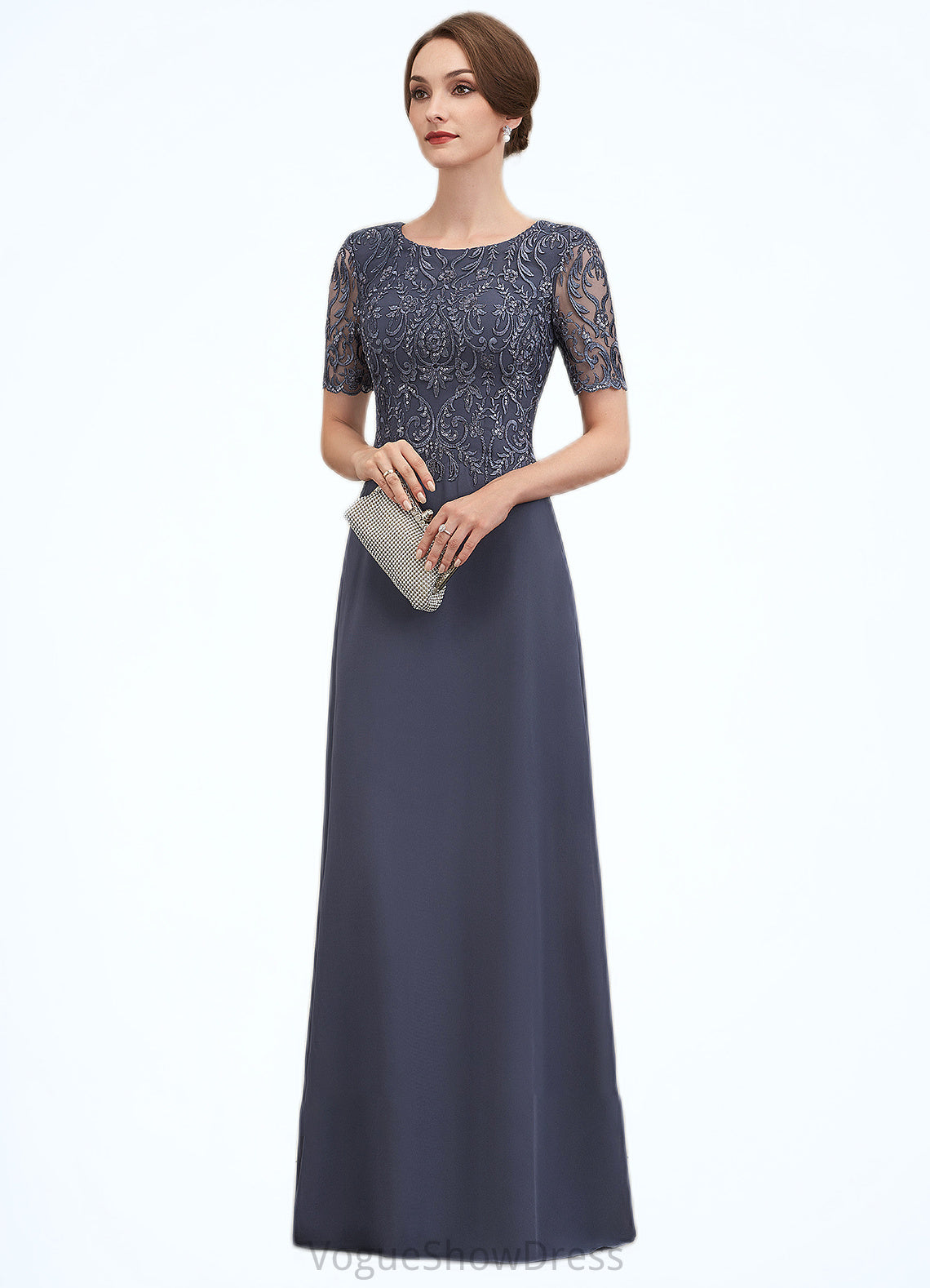 Joyce A-Line Scoop Neck Floor-Length Chiffon Lace Mother of the Bride Dress DL126P0014568