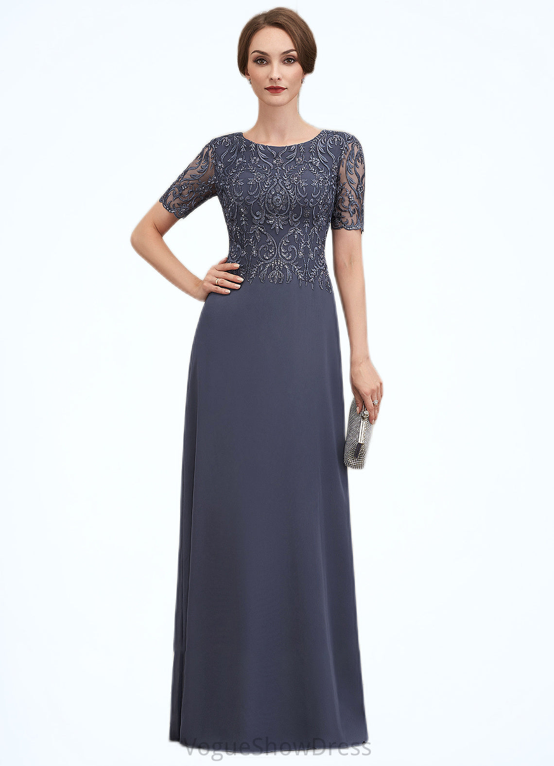 Joyce A-Line Scoop Neck Floor-Length Chiffon Lace Mother of the Bride Dress DL126P0014568