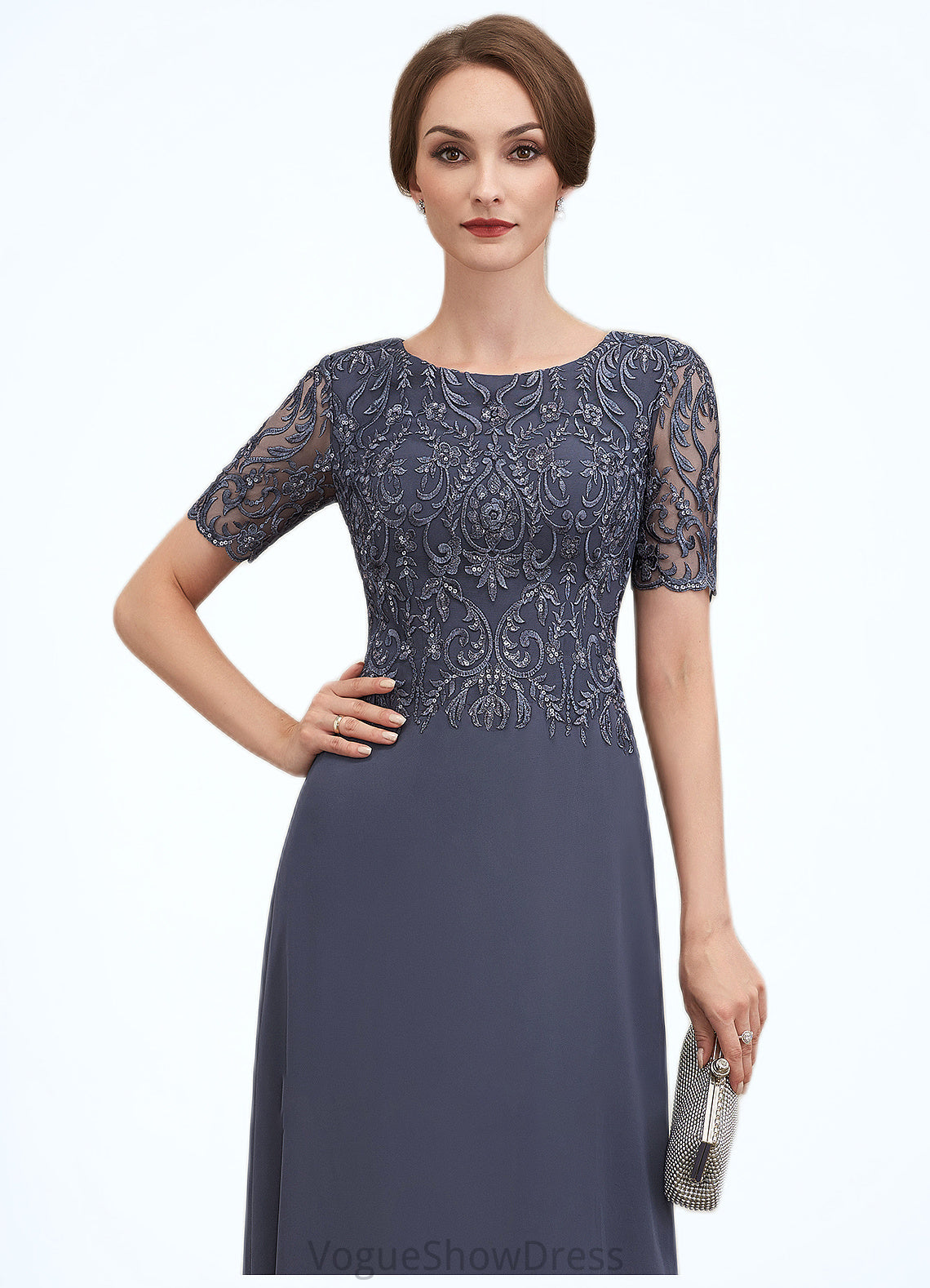 Joyce A-Line Scoop Neck Floor-Length Chiffon Lace Mother of the Bride Dress DL126P0014568