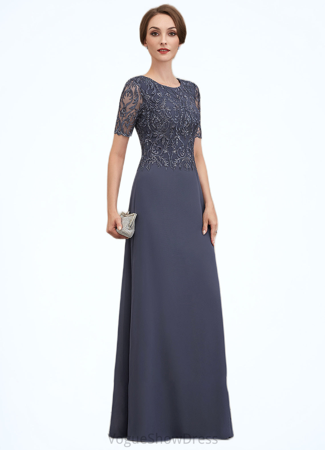 Joyce A-Line Scoop Neck Floor-Length Chiffon Lace Mother of the Bride Dress DL126P0014568