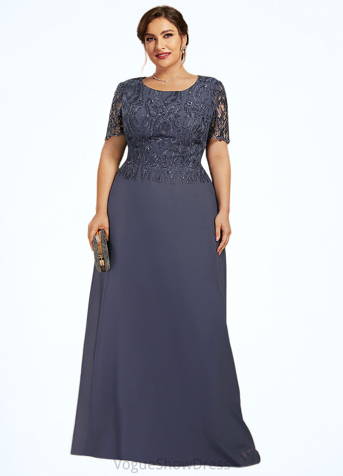 Joyce A-Line Scoop Neck Floor-Length Chiffon Lace Mother of the Bride Dress DL126P0014568