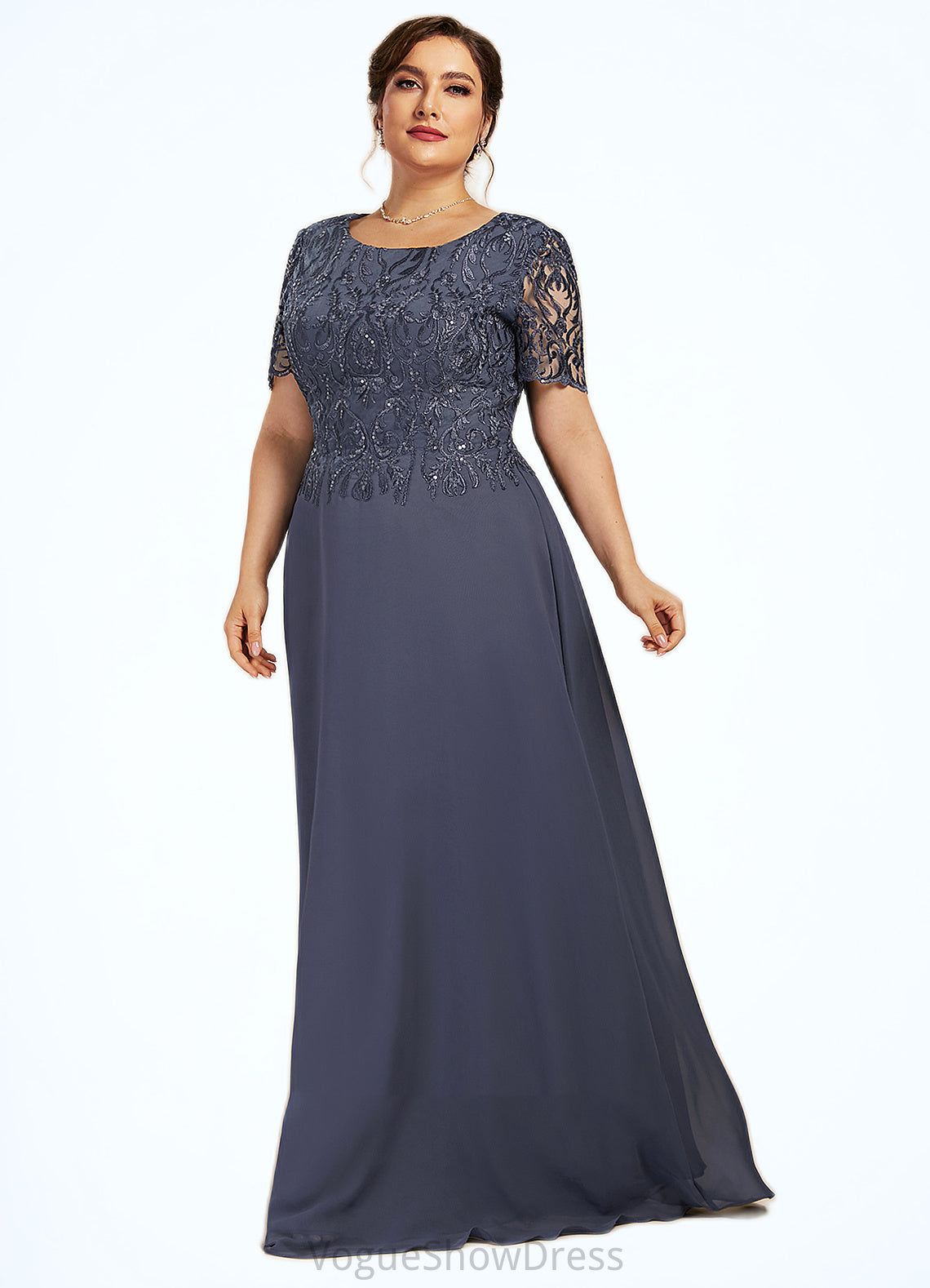 Joyce A-Line Scoop Neck Floor-Length Chiffon Lace Mother of the Bride Dress DL126P0014568