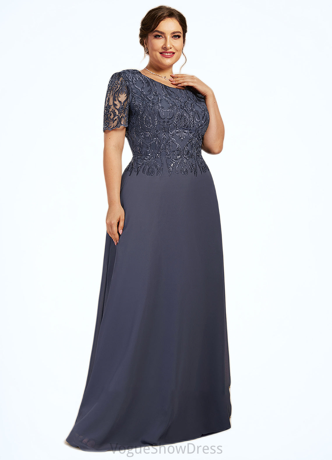 Joyce A-Line Scoop Neck Floor-Length Chiffon Lace Mother of the Bride Dress DL126P0014568