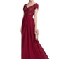 Caitlyn A-Line V-neck Floor-Length Chiffon Lace Mother of the Bride Dress With Ruffle Beading DL126P0014569