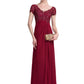 Caitlyn A-Line V-neck Floor-Length Chiffon Lace Mother of the Bride Dress With Ruffle Beading DL126P0014569