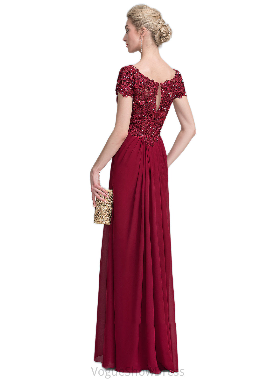 Caitlyn A-Line V-neck Floor-Length Chiffon Lace Mother of the Bride Dress With Ruffle Beading DL126P0014569