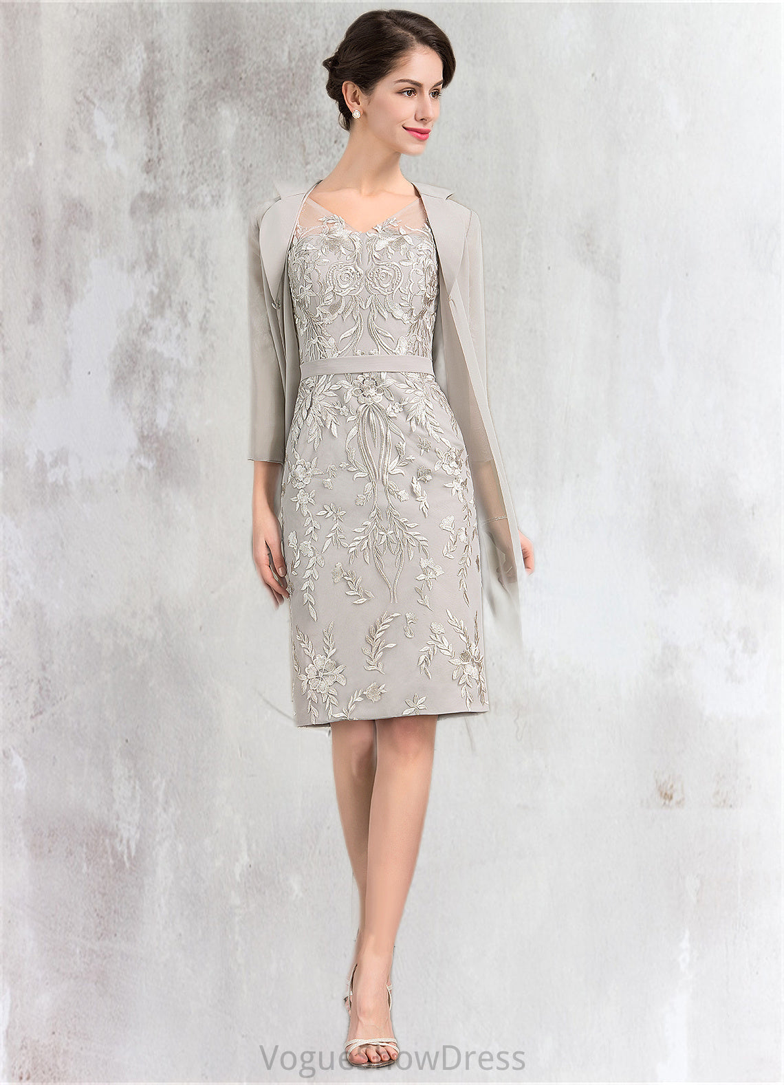 Nathalia Sheath/Column V-neck Knee-Length Lace Mother of the Bride Dress DL126P0014570