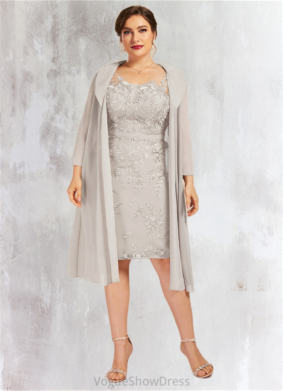 Nathalia Sheath/Column V-neck Knee-Length Lace Mother of the Bride Dress DL126P0014570