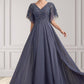 Florence A-line V-Neck Floor-Length Chiffon Lace Mother of the Bride Dress With Beading Sequins DL126P0014571