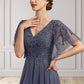 Florence A-line V-Neck Floor-Length Chiffon Lace Mother of the Bride Dress With Beading Sequins DL126P0014571