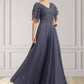 Florence A-line V-Neck Floor-Length Chiffon Lace Mother of the Bride Dress With Beading Sequins DL126P0014571