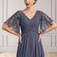 Florence A-line V-Neck Floor-Length Chiffon Lace Mother of the Bride Dress With Beading Sequins DL126P0014571