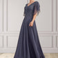 Florence A-line V-Neck Floor-Length Chiffon Lace Mother of the Bride Dress With Beading Sequins DL126P0014571