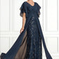 Veronica Sheath/Column V-neck Floor-Length Chiffon Lace Mother of the Bride Dress With Ruffle Sequins DL126P0014573