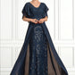 Veronica Sheath/Column V-neck Floor-Length Chiffon Lace Mother of the Bride Dress With Ruffle Sequins DL126P0014573