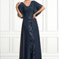 Veronica Sheath/Column V-neck Floor-Length Chiffon Lace Mother of the Bride Dress With Ruffle Sequins DL126P0014573