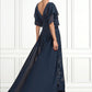 Veronica Sheath/Column V-neck Floor-Length Chiffon Lace Mother of the Bride Dress With Ruffle Sequins DL126P0014573