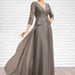 Isla A-Line V-neck Floor-Length Chiffon Lace Mother of the Bride Dress With Sequins DL126P0014574