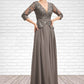 Isla A-Line V-neck Floor-Length Chiffon Lace Mother of the Bride Dress With Sequins DL126P0014574