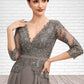 Isla A-Line V-neck Floor-Length Chiffon Lace Mother of the Bride Dress With Sequins DL126P0014574