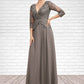 Isla A-Line V-neck Floor-Length Chiffon Lace Mother of the Bride Dress With Sequins DL126P0014574