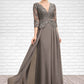 Isla A-Line V-neck Floor-Length Chiffon Lace Mother of the Bride Dress With Sequins DL126P0014574