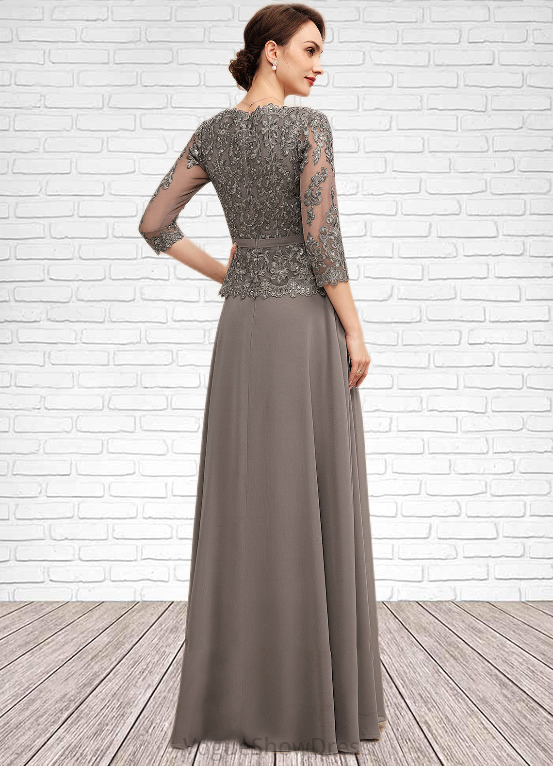 Isla A-Line V-neck Floor-Length Chiffon Lace Mother of the Bride Dress With Sequins DL126P0014574