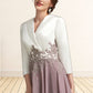 Brylee A-Line V-neck Tea-Length Chiffon Lace Mother of the Bride Dress DL126P0014575