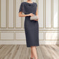 Nia Sheath/Column Scoop Neck Knee-Length Chiffon Mother of the Bride Dress With Beading Cascading Ruffles DL126P0014576