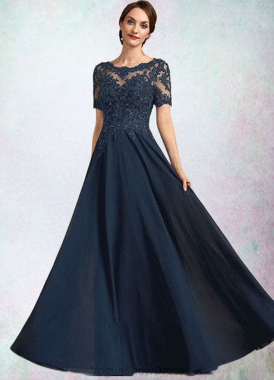 Angie A-Line Scoop Neck Floor-Length Chiffon Lace Mother of the Bride Dress With Beading Sequins DL126P0014577