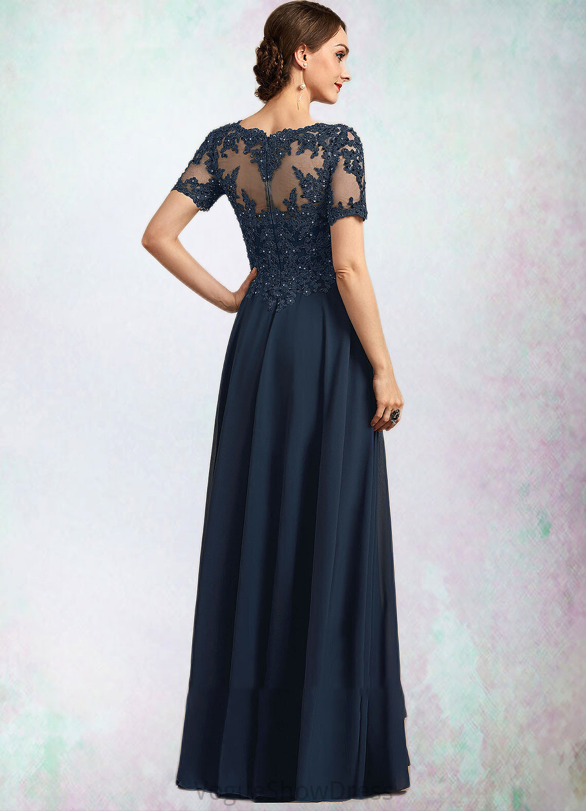 Angie A-Line Scoop Neck Floor-Length Chiffon Lace Mother of the Bride Dress With Beading Sequins DL126P0014577