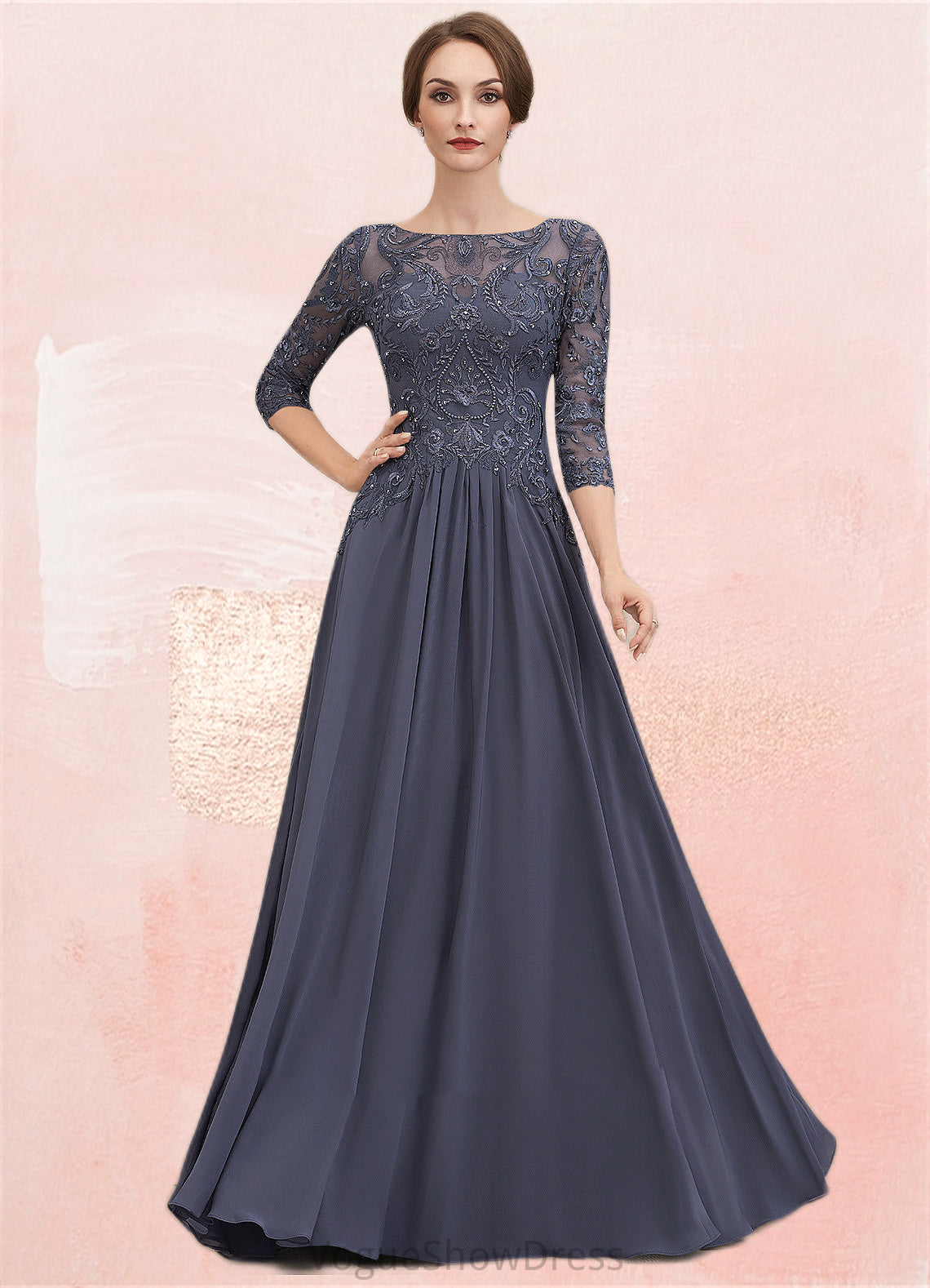 Alani A-Line Scoop Neck Floor-Length Chiffon Lace Mother of the Bride Dress With Beading Sequins DL126P0014578