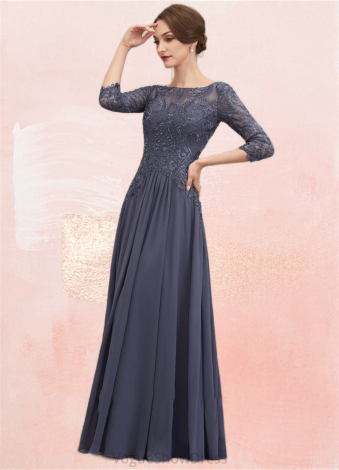 Alani A-Line Scoop Neck Floor-Length Chiffon Lace Mother of the Bride Dress With Beading Sequins DL126P0014578