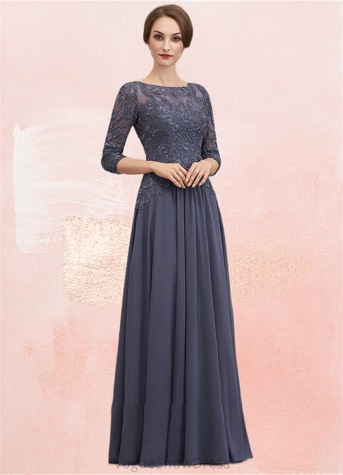 Alani A-Line Scoop Neck Floor-Length Chiffon Lace Mother of the Bride Dress With Beading Sequins DL126P0014578