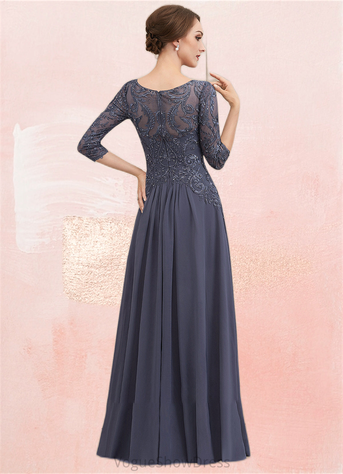 Alani A-Line Scoop Neck Floor-Length Chiffon Lace Mother of the Bride Dress With Beading Sequins DL126P0014578