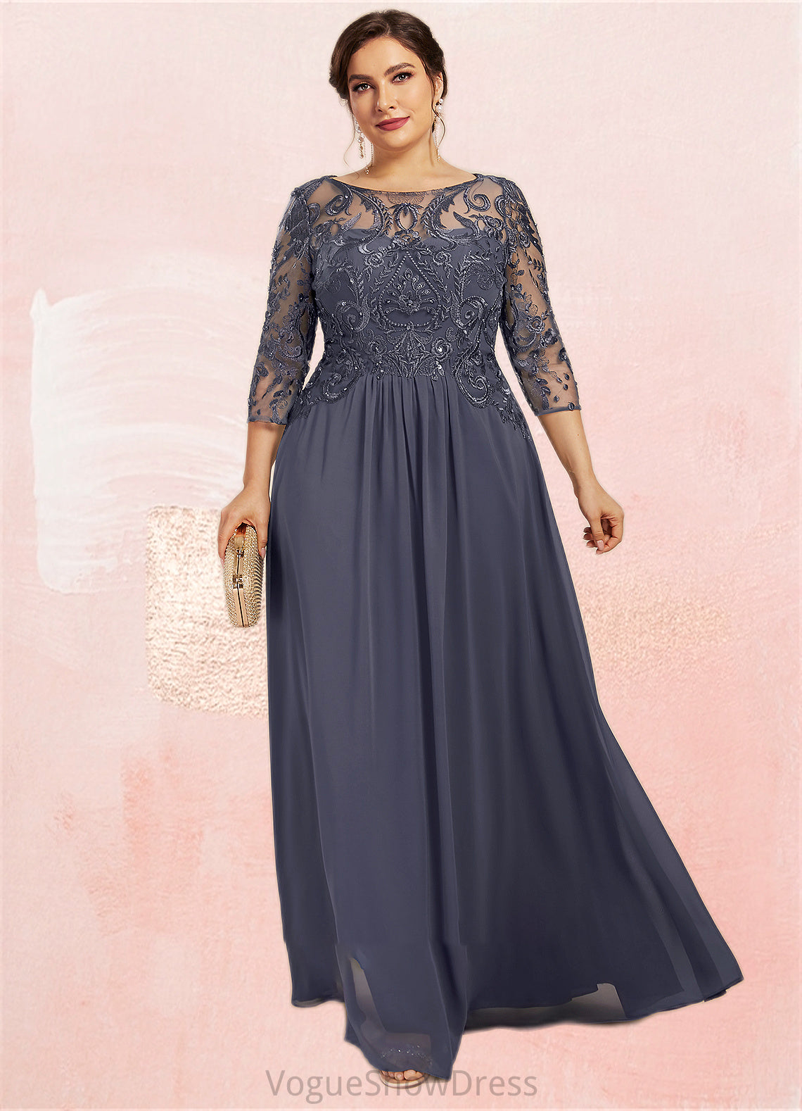 Alani A-Line Scoop Neck Floor-Length Chiffon Lace Mother of the Bride Dress With Beading Sequins DL126P0014578