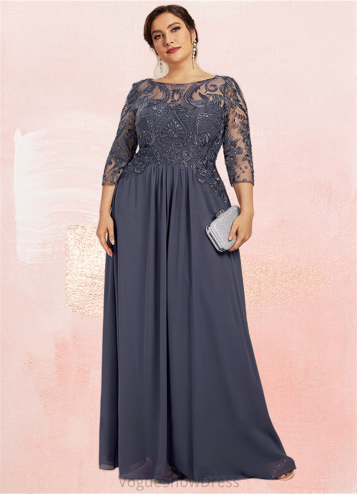 Alani A-Line Scoop Neck Floor-Length Chiffon Lace Mother of the Bride Dress With Beading Sequins DL126P0014578