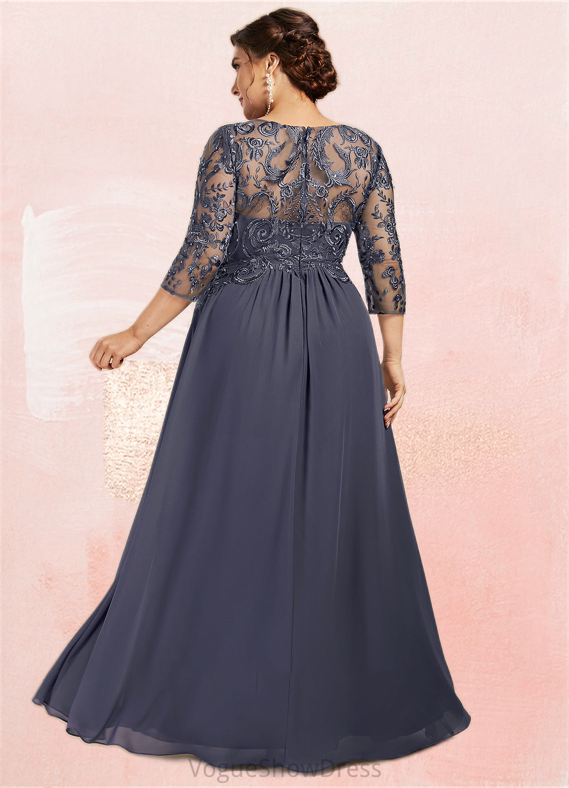 Alani A-Line Scoop Neck Floor-Length Chiffon Lace Mother of the Bride Dress With Beading Sequins DL126P0014578