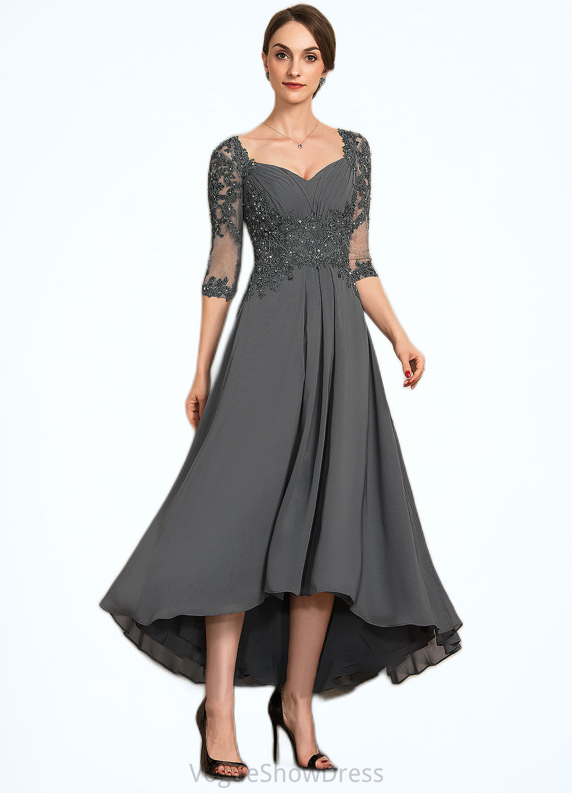 Madyson A-Line Sweetheart Asymmetrical Chiffon Lace Mother of the Bride Dress With Beading Sequins DL126P0014579