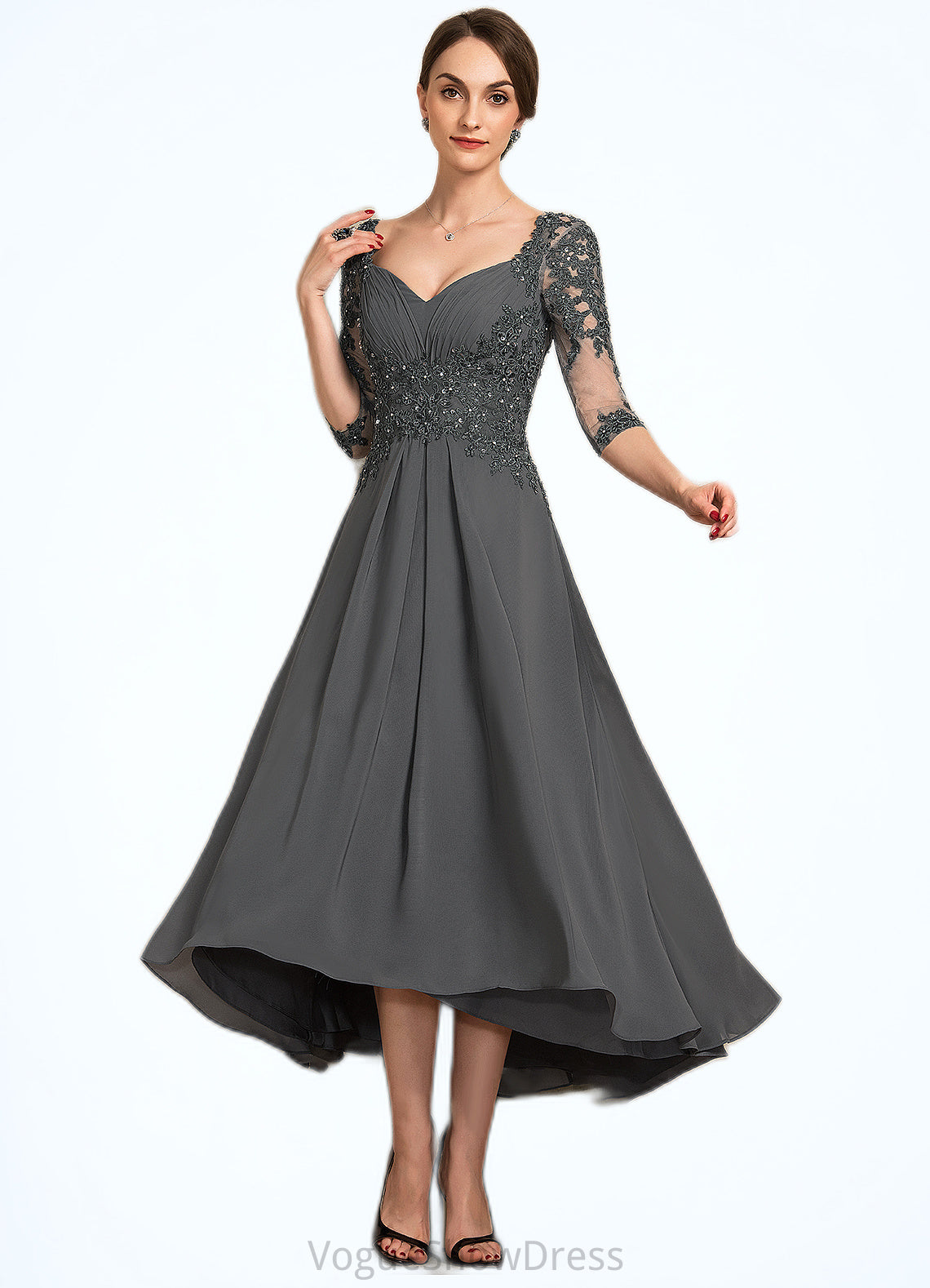 Madyson A-Line Sweetheart Asymmetrical Chiffon Lace Mother of the Bride Dress With Beading Sequins DL126P0014579