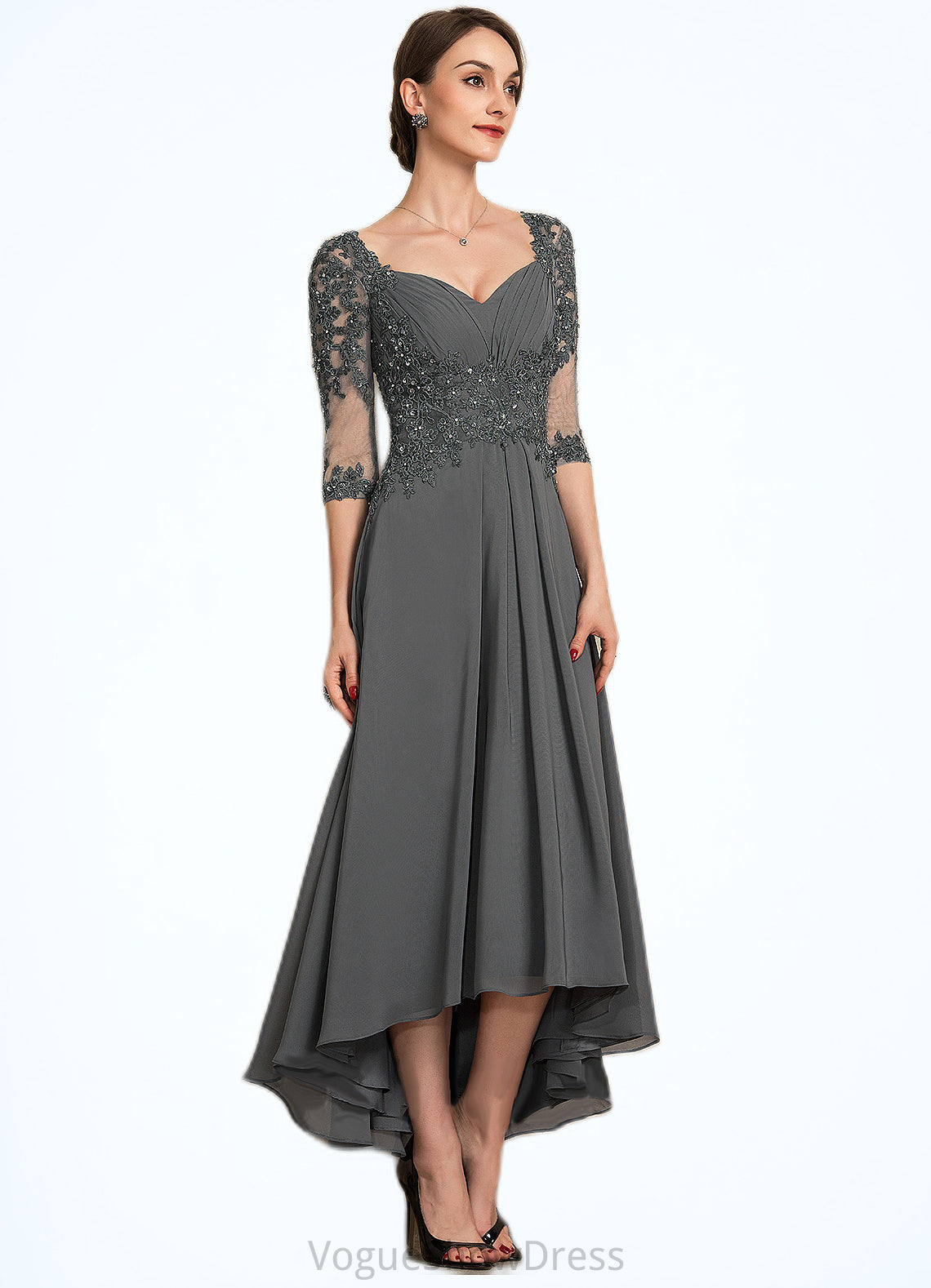 Madyson A-Line Sweetheart Asymmetrical Chiffon Lace Mother of the Bride Dress With Beading Sequins DL126P0014579