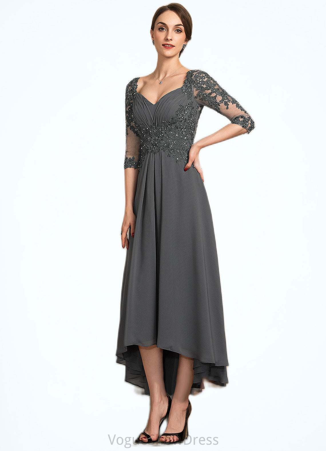 Madyson A-Line Sweetheart Asymmetrical Chiffon Lace Mother of the Bride Dress With Beading Sequins DL126P0014579