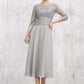 Delaney A-Line Scoop Neck Tea-Length Chiffon Lace Mother of the Bride Dress With Sequins DL126P0014580