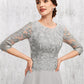 Delaney A-Line Scoop Neck Tea-Length Chiffon Lace Mother of the Bride Dress With Sequins DL126P0014580