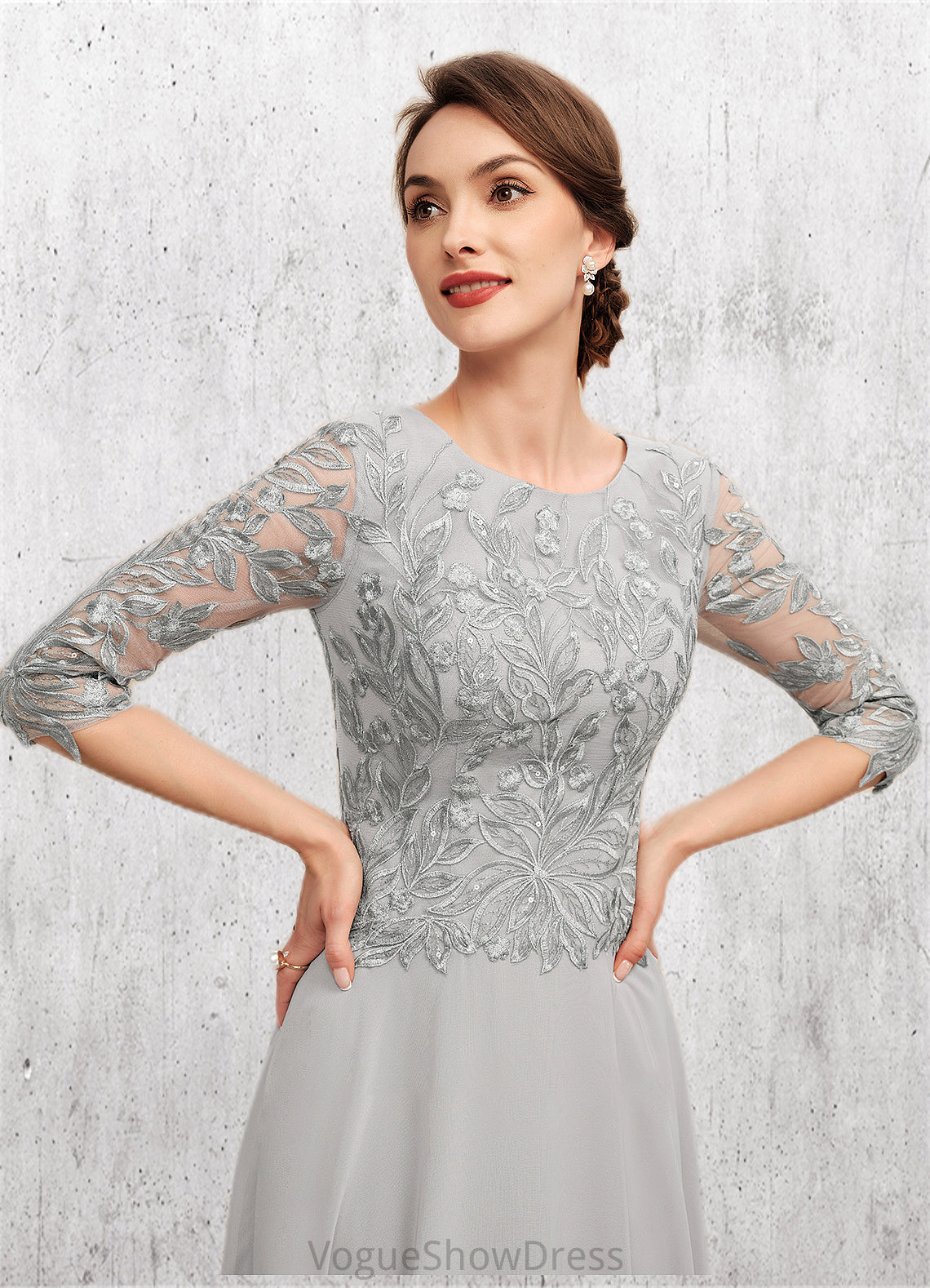 Delaney A-Line Scoop Neck Tea-Length Chiffon Lace Mother of the Bride Dress With Sequins DL126P0014580