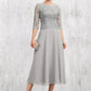 Delaney A-Line Scoop Neck Tea-Length Chiffon Lace Mother of the Bride Dress With Sequins DL126P0014580